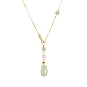 8ct Green & White Type A Jadeite Gold Tone Sterling Silver Necklace