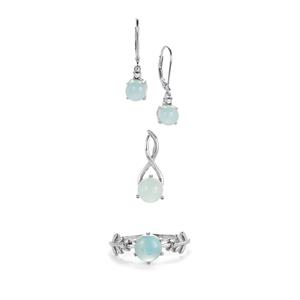 6.76cts Aquamarine Sterling Silver Set of Ring, Earring & Pendant 