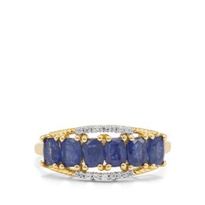 Burmese Blue Sapphire & White Zircon 9K Gold Ring ATGW 1.83cts