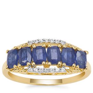 Burmese Blue Sapphire Ring with White Zircon in 9K Gold 1.83cts