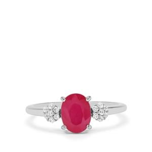  Kenyan Ruby & White Zircon Platinum Plated Sterling Silver Ring ATGW 1.90cts