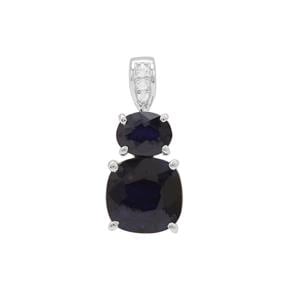 Madagascan Blue Sapphire & White Zircon Sterling Silver Pendant ATGW 2.38cts