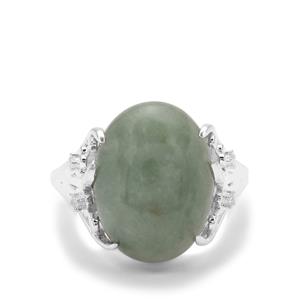 Type A Burmese Jade & White Zircon Sterling Silver Ring ATGW 11cts