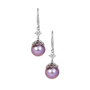Naturally Lavender Cultured Pearl & White Topaz Rhodium Flash Sterling Silver Earrings