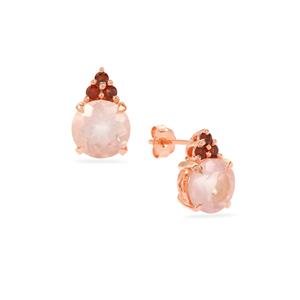 Rose Quartz & Rajasthan Garnet Rose Midas Earrings ATGW 4cts