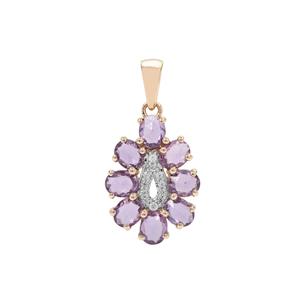 Rose Cut Purple Sapphire Pendant with White Zircon in 9K Gold 1.95cts