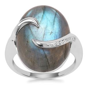 Labradorite Ring with White Zircon in Sterling Silver 15.12cts
