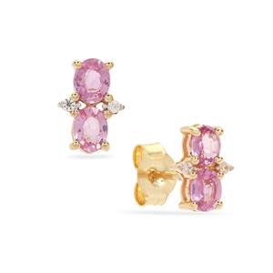 Madagascan Pink Sapphire & White Zircon 9K Gold Earrings ATGW 1.20cts