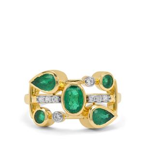 Zambian Emerald & White Zircon 9K Gold Tomas Rae Ring ATGW 1.55cts
