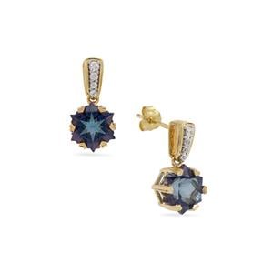 Wobito Snowflake Cut Arusha Blue Topaz & White Zircon 9K Gold Earrings ATGW 6.30cts