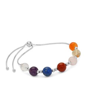 'Colours of the Chakras' Multi Gemstones Sterling Silver Slider Bracelet ATGW 26.25cts