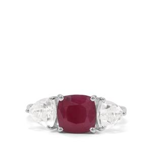 Bharat Ruby & White Topaz Sterling Silver Ring ATGW 4.52cts