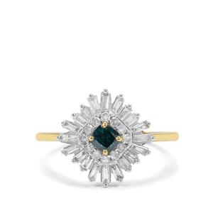 3/4ct Blue, White Diamonds 9K Gold Ring