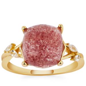 Strawberry Quartz and White Topaz Gold Tone Sterling Silver Ring ATGW 5.4cts