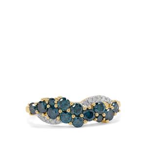Blue Diamond Ring with White Diamond in 9K Gold 1cts