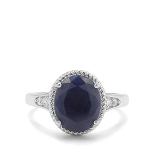 Bharat Blue Sapphire & White Zircon Sterling Silver Ring ATGW 5.08cts