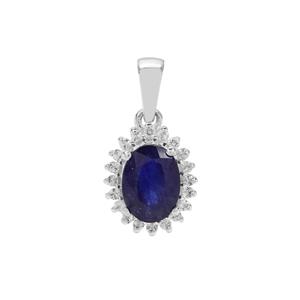 Madagascan Blue Sapphire & White Topaz Sterling Silver Pendant ATGW 2cts
