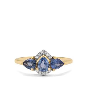 Ceylon Blue Sapphire & Diamond 9K Gold Ring ATGW 1.25cts