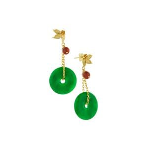Type C Green & Red Jadeite Gold Tone Sterling Silver Earrings ATGW 33cts