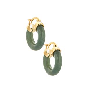 23ct Type A Oil Green Jadeite Gold Tone Sterling Silver Earrings
