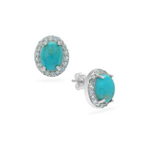 ARMENIAN Turquoise & Swiss Blue Topaz Sterling Silver Earrings ATGW 4.10cts