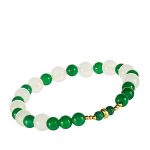 Green & White Agate with Malachite Gold Tone Sterling Silver Stretchable Bracelet  ATGW 61cts