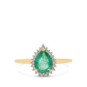 Zambian Emerald & White Zircon 9K Gold Ring ATGW 1ct