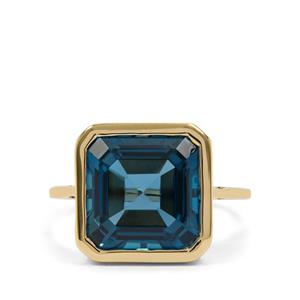 9.20cts Asscher Cut London Blue Topaz 9K Gold Ring 