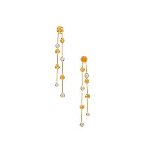 Nigerian Mandarin Garnet & White Zircon 9K Gold Tomas Rae Earrings ATGW 1.80cts