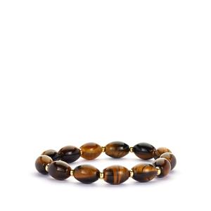 135.20ct Yellow Tiger's Eye Gold Tone Sterling Silver Stretchable Bracelet