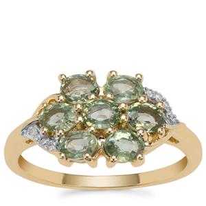 Green Sapphire Ring with Diamond in 9K Gold 1.78cts