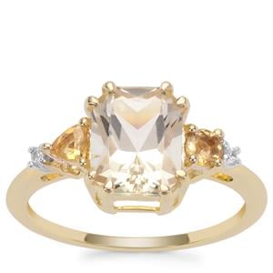 Serenite, Diamantina Citrine Ring with White Zircon in 9K Gold 2.31cts