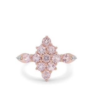 Pink Morganite & White Zircon 9K Rose Gold Ring ATGW 1.10cts