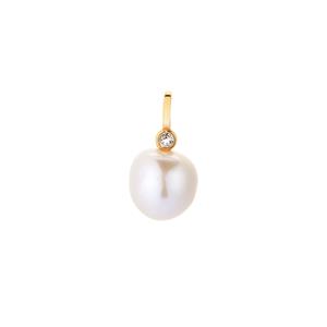 Kaori Cultured Pearl & White Topaz Gold Tone Sterling Silver Pendant (10mm)