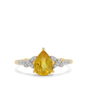 Yellow Sapphire & White Zircon 9K Gold Ring ATGW 2.15cts