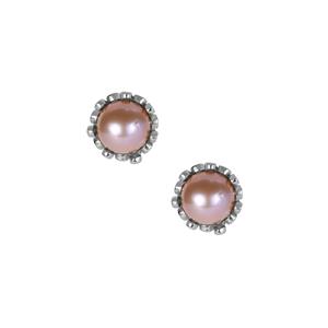 Naturally Papaya Cultured Pearl & White Topaz Sterling Silver Earrings 