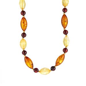 Baltic Cognac, Cherry & Champagne Amber Gold Tone Sterling Silver Necklace 