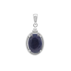 Bharat Blue Sapphire Pendant with White Zircon in Sterling Silver 7.87cts
