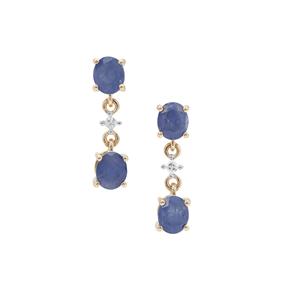 Burmese Blue Sapphire Earrings with White Zircon in 9K Gold 2.10cts
