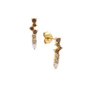 1/2ct White, Champagne & Golden Ivory Diamond 9K Gold Earrings 