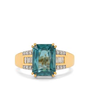 Ratanakiri Blue Zircon & Diamond 18K Gold Lorique Ring MTGW 6.29cts