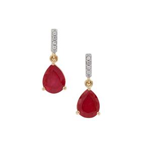 Bemainty Ruby & White Zircon 9K Gold Earrings ATGW 4.50cts (F)