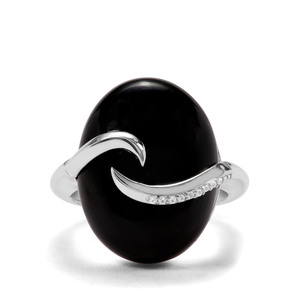 Black Onyx & White Zircon Sterling Silver Ring ATGW 13.89cts 