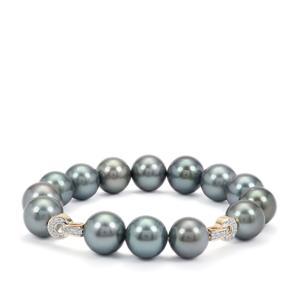 Tahitian Cultured Pearl Stretchable Bracelet with White Zircon in 9K Gold (11mm)