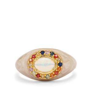Ethiopian Opal & Multi-Colour Sapphire 9K Gold Pearlescent Enamel Ring ATGW 0.85ct