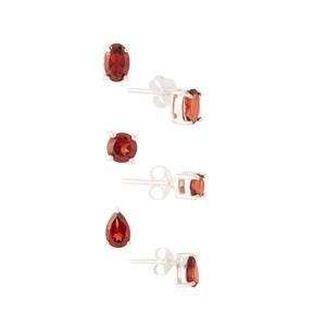 2.78cts Red Garnet Sterling Silver Set of Earrings