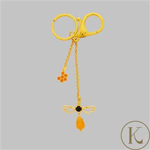 Kimbie Bee Key Fob / Bag Charm with Golden Silk Quartzite Jade & Black Onyx