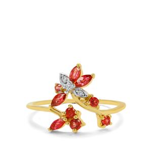 Burmese Padparadscha Colour Spinel & White Zircon 9K Gold Ring ATGW 0.55cts 