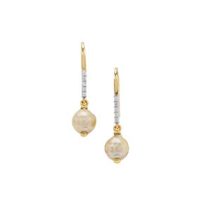 Golden South Sea Cultured Pearl & White Zircon 9K Gold Earrings (7mm x 8mm)