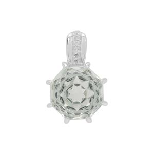 Efflorescence Prasiolite & White Zircon Sterling Silver Pendant ATGW 2.94cts